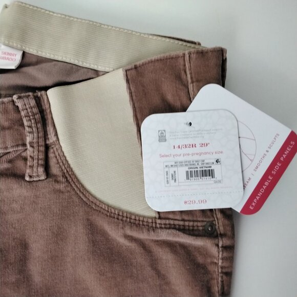 Isabel Maternity Pink Skinny Corduroy Expandable Side Panel Maternity Pants - Picture 5 of 9